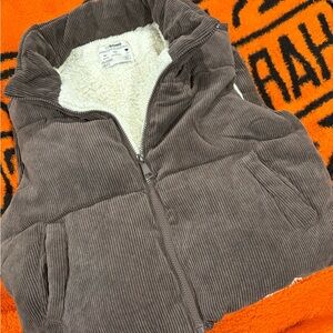 Brown cropped Corduroy Vest with Cream Lining